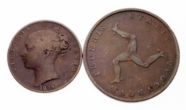 Plein De 2 1839 Île de Man Pièces En VF État (Farthing Et 1/2 Penny ) - £61.76 GBP