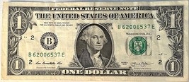 $1 One Dollar Bill 62006537, birthday / anniversary June 5, 2006 (fancy serial) - £7.98 GBP