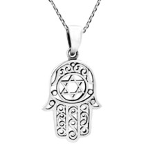 Hamsa or Hand of God with the Star of David Silver Necklace - £22.32 GBP