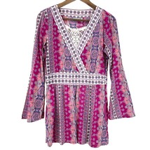 Athleta Nirvana Tunic Womens Medium Pink Ornate Athlesiure Boho Coverup Resort - $13.49