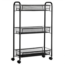 3 Tier Rolling Storage Cart Full-Metal Basket Stand Utility Cart Trolley Office - £48.70 GBP