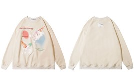 Men Harajuku Thin Hoodie Sweatshirt Hip Hop Ice Cream Print Crewneck Sweatshirt  - £95.98 GBP