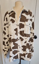 Bibi Women&#39;s Long Sleeve Shirt Jacket SMALL Cow Print Corduroy Brown Whi... - $58.04