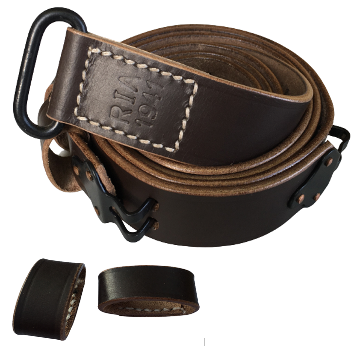WWII 1941 M1 Garand Leather Sling Steel Fitting Dark Brown with Extra Ke... - $21.04