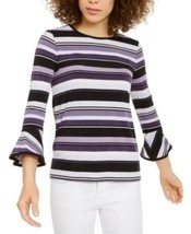 MSRP $68 Michael Michael Kors Striped Bell-Sleeve Top Purple Size Medium - £16.70 GBP