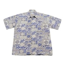Vtg Mens Pierre Cardin Hawaiian Fish Shells Palm Trees Aloha Blue Camp Shirt L - £18.22 GBP