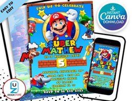 Super Mario Birthday Invitation | Birthday Invitation | Super Mario Invi... - £3.52 GBP