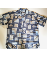 Tori Richard Blue Bamboo Hawaiian Button Up Mens Shirt SZ L Cotton Rever... - £13.25 GBP