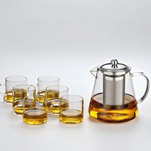 32OZ Glass Teapot Borosilicate Clear Tea Kettle with Remove and 6 pcs cup - $29.59