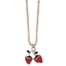 Sparkling Sweet Strawberries Gold Crystal Necklace - £12.51 GBP