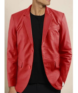 Men&#39;s Blazer Red Handmade Genuine Soft Leather Lambskin Formal Stylish W... - $181.61 CAD+