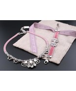 Vintage signed Rada Necklace and Bracelet Set in Pink Velvet and Crystal - $2,794.79 MXN
