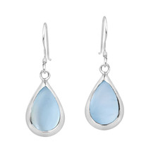 Simple Elegance Sterling Silver Teardrop Blue Shell Inlay Dangle Earrings - £13.44 GBP