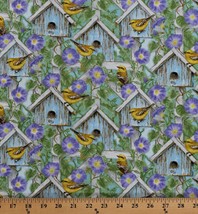 Cotton Hydrangea Birdsong Birdhouses Birds Flowers Fabric Print by Yard D675.37 - £9.55 GBP
