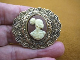 (CA10-106) Rare African American Lady Brown + Ivory Cameo Pin Pendant Jewelry - £21.63 GBP