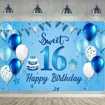 Sweet 16th Birthday Backdrop Banner, Extra Large Fabric Blue 16th Birthday Sign - £12.42 GBP