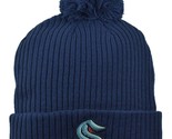 Seattle Kraken Deep Sea Blue Primary NHL Logo Ribbed Cuffed Pom Knit Hat - £14.88 GBP