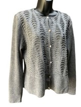 Alexandra Bartlett Cardigan Sweater Women XL Gray Cardie Merino Wool Pee... - £20.91 GBP