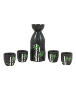 Porcelain Green Bamboo Silhouette Japanese Sake Rice Wine Flask And 4 Cu... - £19.53 GBP