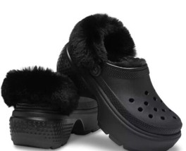 CROCS STOMP LINED CLOGS Black Fuzzy Slip-On Chunky Comfort Shoes Men&#39;s 5... - £44.12 GBP