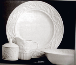Gorham Bavaro White Porcelain Hostess Set 12&quot; Platter-9.5 Bowl-Sugar-Lid-Creamer - £39.48 GBP