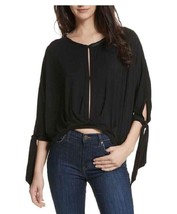 Free People Keepin On Black Twist Front Top Size XS Tie Sleeves Peek A Boo Front - £31.13 GBP