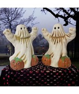 Vintage Ghost Pumpkin Candle Holders Tealight Votive Ceramic Pair Hallow... - £19.45 GBP
