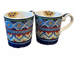 Maxcera Coffee Mugs Set Of 2 Cups New Large Spanish Terracotta Mosaic Pa... - £27.49 GBP