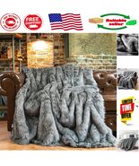 Luxurious Silver Grey Faux Fur Throw Blanket 50&quot;x60&quot; for Elegant Living ... - $2,769.30 MXN