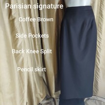 Parisian Signature Coffee Brown Side Pockets Back Knee Split Skirt Size 8 - £11.19 GBP