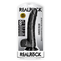 RealRock Realistic 8 in. Curved Dildo With Balls and Suction Cup Black - £35.34 GBP