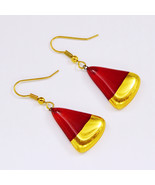 Earrings handmade painted red with gold, circle sector - $30.04 CAD