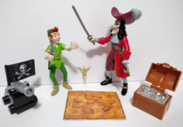 Vintage 1993 Disney PETER PAN Action Figure Playset With Hook &amp; Tinkerbell CLEAN - £24.08 GBP
