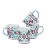 Floral 14oz Coffee Mugs with Blue Handle, Gray and Red Flower Pattern, Set of 4 - $46.04