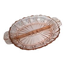 1930s Anchor Hocking 12in Glass Relish Dish Oyster &amp; Pearl Pink Depression Vtg - £23.15 GBP