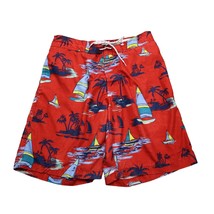 St John Bay Shorts Mens M Red All Over Print Drawstring Mid Rise Swim Tr... - $18.69