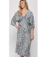 New GIGIO Size S M L Patchwork Print Twist V Neck Midi Dress Back Tassel... - $33.29 CAD