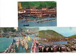 3 Color Postcard Hong Kong Harbor Dragon Boat Racing Tai Pak Restaurant Unposted - £4.70 GBP
