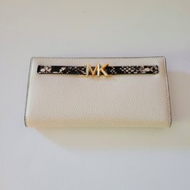 Michael Kors Reed Large Snap Wallet Clutch Natural Light Cream Leather - $64.93