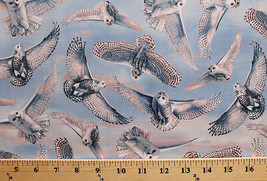 Cotton White Snowy Owls Arctic Owl Winter Sky Blue Fabric Print BTY D771.29 - $12.49