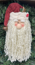 Bearded Santa Claus Plush Head with Red Hat 9” Hanging Decoration Christmas Orn - £5.23 GBP