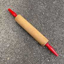 Vintage Wooden 17&quot; Rolling Pin with Red Handles 60’s. 9 3/4&quot; Center - $35.86