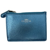Coach wallet Metallic Blue ID window Case coin purse keychain  - £35.30 GBP