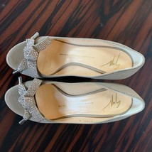 EUC GIUSEPPE ZANOTTI Beige Embellished Open Toe Wedge Pump SZ 6 - $98.01