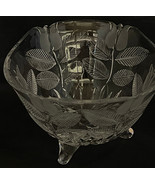 Crystal Candy Dish w Frosted Tulips and Leaves 3 Crystal Legs 6-3/4&quot; x 4&quot; - $32.00