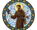 St. Francis of Assisi Stained Glass Look Static Decal Vinyl 5 3/4&quot; dia C... - $3.99