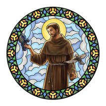 St. Francis of Assisi Stained Glass Look Static Decal Vinyl 5 3/4&quot; dia C... - £3.13 GBP