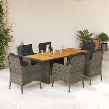 7 Piece Patio Dining Set with Cushions Gray Poly Rattan - €826,37 EUR