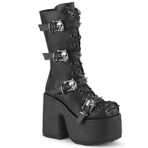 DEMONIA CAMEL-115 Women Black 5&quot; Chunky Heel Platform Skull Buckles Calf Boots - £96.03 GBP