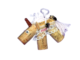 CHRISTMAS ORNAMENT wine cork UNICORN horse pink gold w/hanger (D) - $3.00